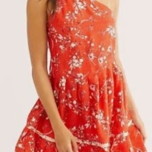 Free People One-Shoulder Floral Dress in Red